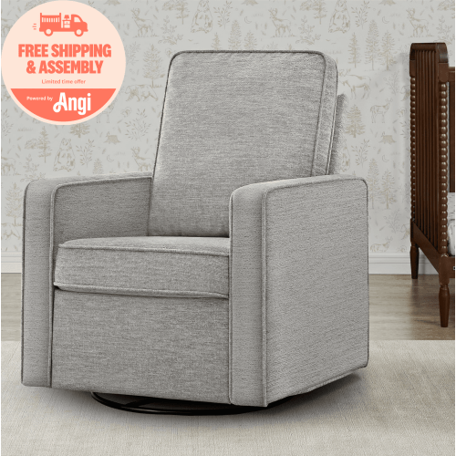 Delta Children Noah Upholstered Swivel Glider with Stain-Resistant Performance Fabric- Greenguard Gold Certified, Frost Grey