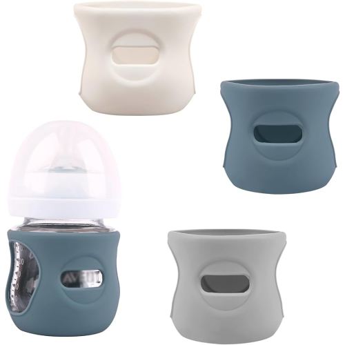 3 Pack Silicone Sleeves for Avent Natural Glass Baby Bottles, Anti Breakage Baby Bottle Holder, Compatible Philips Avent Glass Natural Baby Bottle 4 oz(Grey+Dark Blue+Apricot)