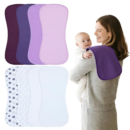 Baby Burp Cloths 8-Pack, Waterproof Burping Cloths, 4-Layer Super Absorbent & Extra Soft Plush Spit Up Rags for Newborns and Infants, Infant Towels for Milk Spit Up, Baby Boy Girl Essentials