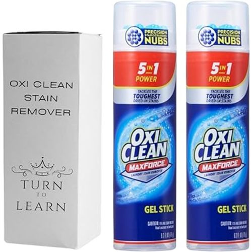 Oxi, Clean Max Force Stain Remover 6.2 Ounce 2-Pack – Stain Stick for Clothes, – Stain Grabbing Nubs Grease Stain Remover for Clothes – Gel Stain for 5 Stain Types