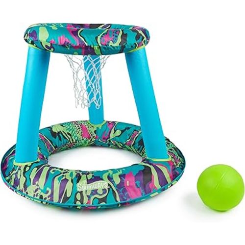SwimWays Hydro Spring Hoops Inflatable Basketball Hoop, Waterproof Basketball Set with Hoop and Ball, Outdoor Games, Water Toys for Ages 5 and Up