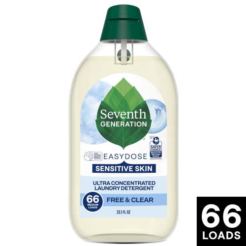 Seventh Generation Sensitive Skin Liquid Laundry Detergent, Free & Clear, 23 fl oz, 66 Loads