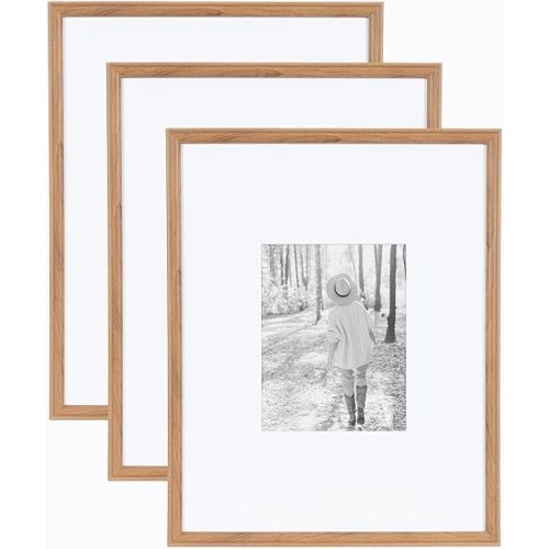 Kate and Laurel Adlynn Rectangle Picture Frame Set of 3, 16 x 20 matted to 8 x 10, Brown, Transitional Three-Piece Frame Set for Gallery Wall Frame Set in Living Room Wall Decor