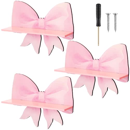 Novabright 3 Pcs Pink Bow Shelf Set for Kids Room Duck Nursery Decor Floating Nursery Shelves for Wall Nurserys Bookshelf for Boys and Girls Wall Room Decor 16 Inch