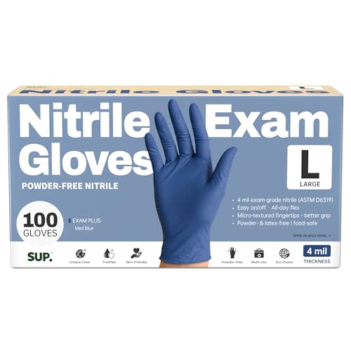 SUP Powder-Free Nitrile Exam Gloves, Food Safe Latex-Free Medical Non-Sterile Cooking Disposable Glove, Blue 100/1000 Count