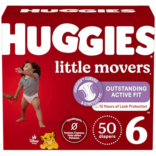 Huggies Size 6 Diapers, Little Movers Baby Diapers, Size 6 (35+ lbs), 50 Count (2 packs of 25), Packaging May Vary
