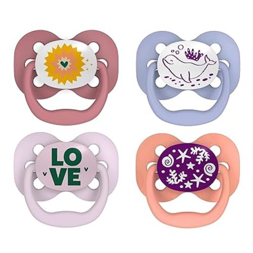 Dr. Brown's Advantage Glow-in-The-Dark Baby Pacifier, Fully Symmetrical Soother with Soft Silicone Bulb, Blue Sunrise-Blue Ocean, 0-6m, BPA Free, 4 Pack