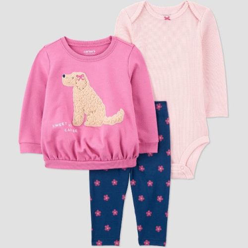 Carter's Just One You® Baby Girls' Dog Sweatshirt with Long Sleeve Bodysuit and Leggings Set - Pink