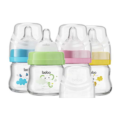 YOHKOH Glass Baby Bottles,Slow Flow,Newborn,Anti-Colic,0+ Months,Clear(Multicolour, 2.7oz)4 Pack