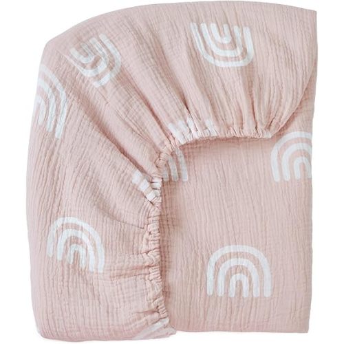 Meracorallo Muslin Fitted Crib Sheet, Soft and Breathable Rainbow Baby Crib Sheet for Standard Crib and Toddler Mattresses