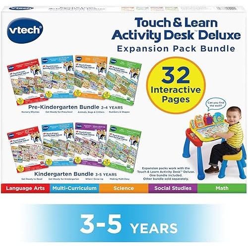 VTech Touch and Learn Activity Desk 4-in-1 Kindergarten Expansion Pack Bundle for Age 3-5