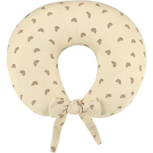 Muslin Nursing Pillow Cover, Breathable & Soft Nursing Covers for Breastfeeding Pillows, Comfortable Pillow Slipcover with Extended Adjustable Strap for Baby Boys Girls, Rainbow(Only Cover)