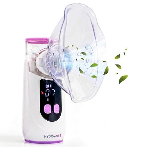 Portable Mesh Humidifier for Adults, Babies, Infants & Kids, with LED Screen, Quiet, Self-Cleaning & Re-Chargeable, Compatible with Saline Solution, Moisturizes Airways