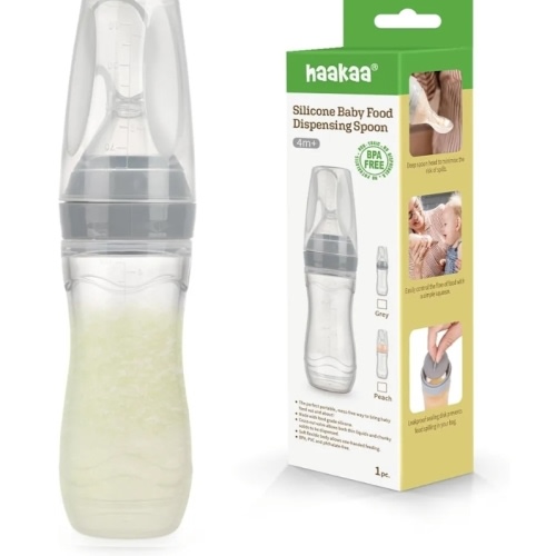 Amazon.com: Haakaa Silicone Baby Food Dispensing Spoon Feeder 4oz - Infant Squeeze Cereal Feeder, Baby Fresh Food Feeder, Feed Bottle for Puree, Solid Baby Food, BPA Free, 4m+ Babies – Peach : Baby