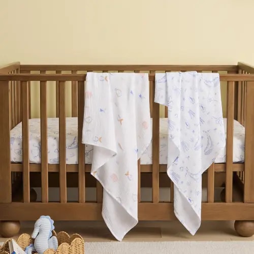 Ocean Lullaby Natural Swaddles Pack of 2 | Adairs