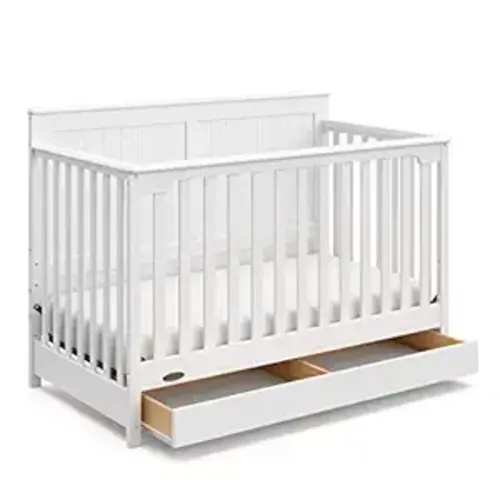 Graco Hadley 5-in-1 Convertible Crib with Drawer – GREENGUARD Gold Certified, Fits Standard Crib Mattress, Converts to Toddler Bed, Daybed and Full Bed, 4 Adjustable Mattress Heights (White)