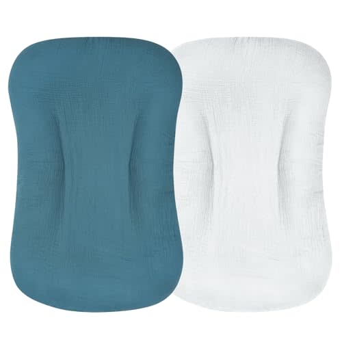 Muslin Baby Lounger Cover, 2 Pack Soft and Breathable Organic Cotton Newborn Lounger Slipcover for Boys Girls (Blue, Gray)