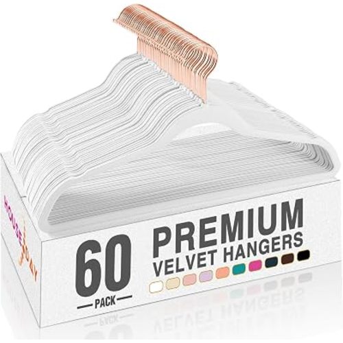 HOUSE DAY White Velvet Hangers 60 Pack, Premium Non-Slip Felt Hanger