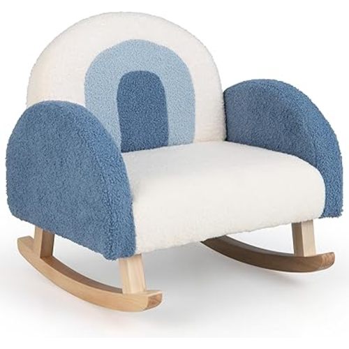 Honey Joy Toddler Rocking Chair, Kids Rocker with Solid Wood Frame & Plush Fabric, Anti-Tipping Design, Toddler Couch for Kids Room, Playroom, Nursery, Bedroom (Blue)