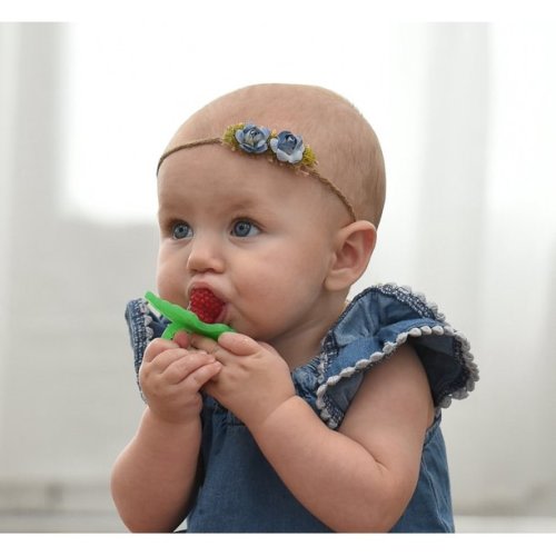 RaZbaby RaZberry Silicone Baby Teether Toy - Berrybumps Soothe Babies Sore Gums - Infant Teething Toy - Hands Free Design - BPA Free - Easy-to-Hold Design - Teething Relief Pacifier - Fruit Shape