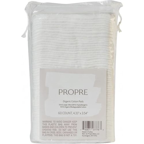 Baby XL Premium European Style 100% Organic Cotton Pads – GOTS Certified, Dry Wipes – Ultra-Thick & Lint-Free for Sensitive Skin, for Diaper Changes and Make up Removal (60ct)