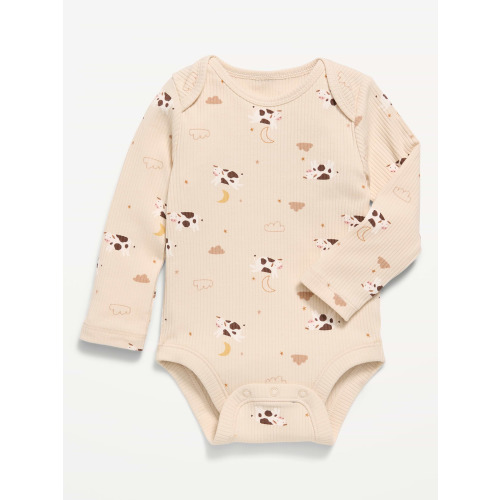 Printed Unisex Long-Sleeve Ribbed Bodysuit for Baby