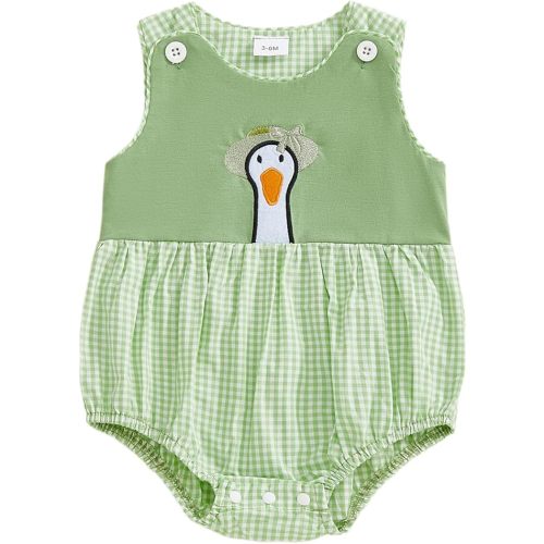 Infant Baby Rompers Animal Embroidery Plaid Sleeveless Spring Bubble Jumpsuit Cute Newborn Girl Boy Summer Clothes
