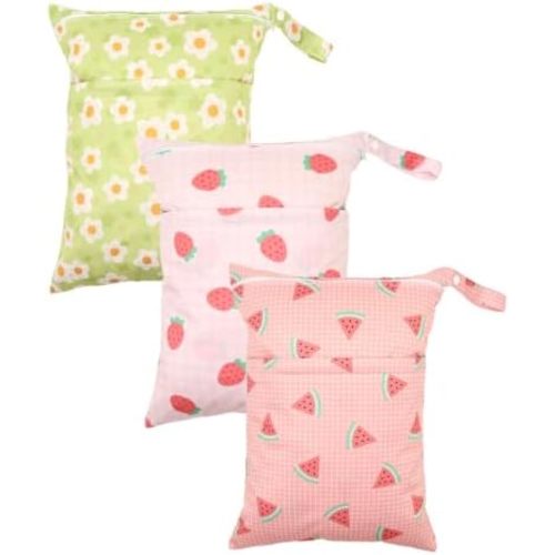 Wet Dry Bags 3 Pack Two Zipper Pockets Travel Beach Pool Reusable Waterproof Yoga Gym Bag for Baby Cloth Diaper Swimsuits Wet Clothes 3L04b