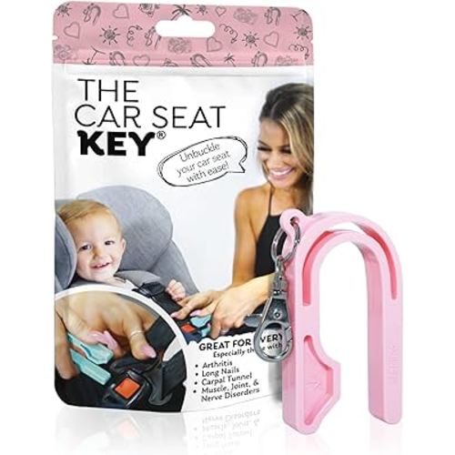 The Car Seat Key - Original Car Seat Key Chain Buckle Release Tool - Easy Unbuckle Opener Aid for Nails, Parents, Grandparents & Older Children by NAMRA Made in USA (Pink)
