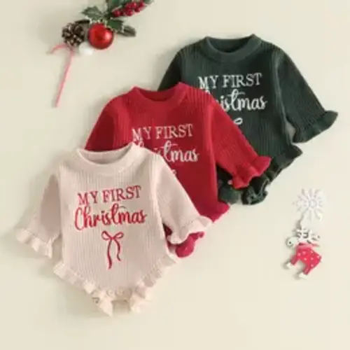 Newborn Baby Girl My First Christmas Sweater Romper Letter Embroidery Bodysuits Fall Winter 0-12 Months - TikTok Shop