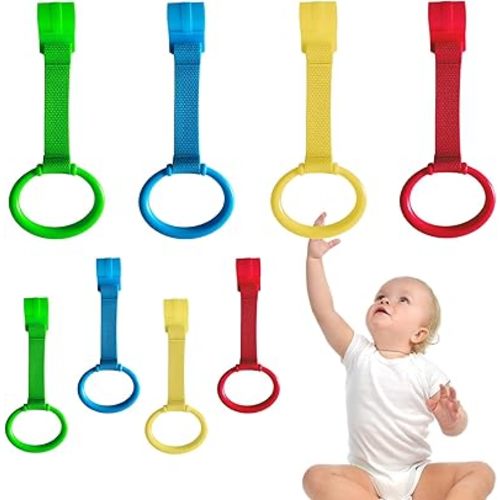 8Pcs Playpen Pull Up Rings, Plastic Adjustable Safety Baby Pull Up Rings – Toddler Walking Assistant, Easy Install for Playpen, Adjustable Plastic Circles for Crib with Standing Support