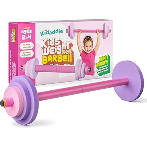 Modern Innovations Kids Barbell Weight Set, Toy Workout Equipment, Kid Weights for Exercise, Toddler Fun & Fitness (Pink & Purple)