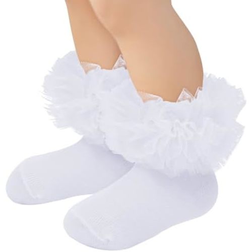 Zando Ruffle Socks for Toddler Baby Girls Double Frilly Lace Dress Socks Kids Ankle Tutu Socks