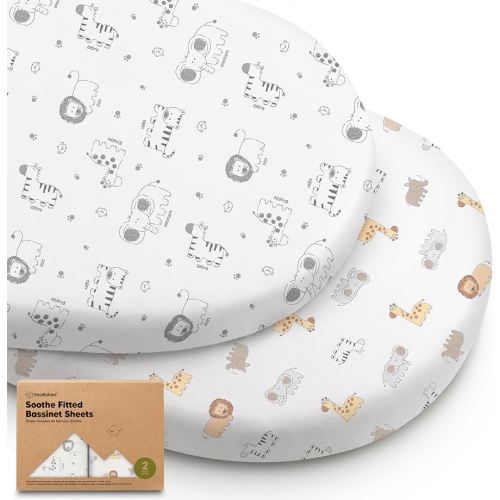 2-Pack Organic Bassinet Sheets for Girls, Boys - 100% Cotton Bassinet Mattress Sheets Compatible with Halo Bassinest Swivel Sleeper, Graco,Baby Delight,Chicco,Unisex Fitted Bassinet Sheets (KeaSafari)