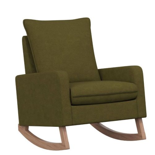 Novogratz Zayne Rocking Chair - Olive Green: Solid Upholstered Accent, 36.2" Depth, 1-Person Seating, Foam Fill