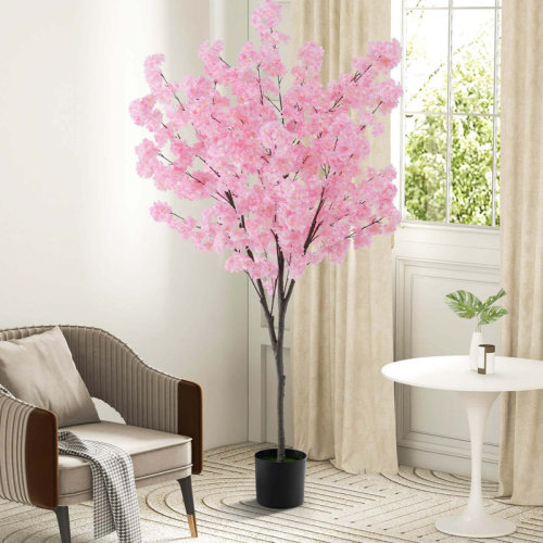 Baby Room Pink Tree - Primrue 6.5 Ft Tall Artificial Cherry Blossom Tree With 900 Pink Flowers Cement-filled & Reviews | Wayfair