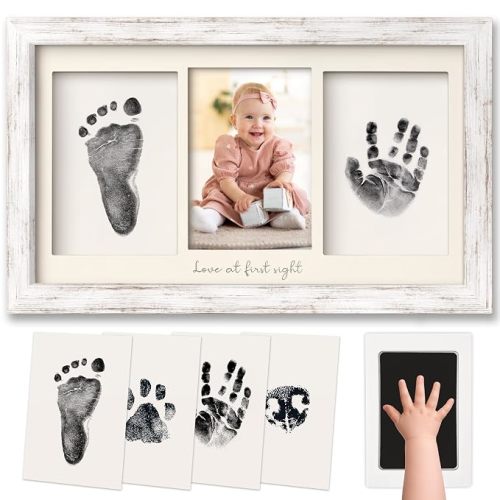 Inkless Hand and Footprint Kit, Boy Girl Newborn Keepsake (Vintage White) | No Mess Ink Pad for Baby Handprint, Clean Touch Paw Print Kit for Dog Picture Frame, Personalized Baby Christmas Shower Gifts