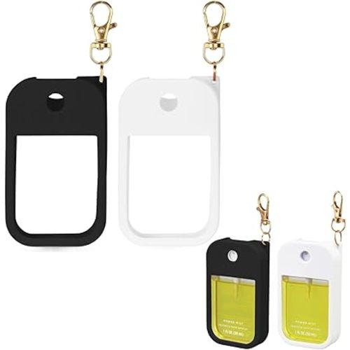 Hand Sanitizer Spray Case Compatible with Touchland Power Mist 1 oz – Silicone Case with Keychain for Touch Land Mist 1 fl oz（30 ml）, Hydrating Hand Sanitizer Accessory for 1 fl oz(Black+White)