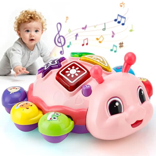 AUUGUU Crawling Baby Toy for 6-12 Months, Tummy Time Toy with Music, Lights & Animal Sounds, English & Spanish Learning Toy, Interactive Developmental Crawling Toy for Babies