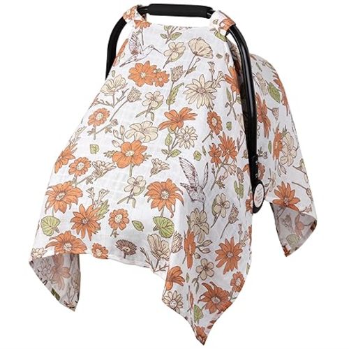 Metplus Muslin Carseat Cover for Babies,Breathable Infant Carseat Cover Lightweight Baby Carrier Cover for Girls Boys, Fit Spring Summer/Hot Days/Warm Weather