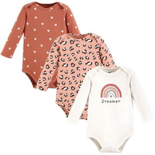 Hudson Baby Infant Girls Cotton Long-Sleeve Bodysuits 3-Pack, Rainbow Leopard, 0-3 Months