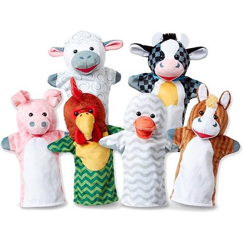 Melissa & Doug Barn Buddies Hand Puppets, Set of 6 (Cow, Sheep, Horse, Duck, Chicken, Pig)