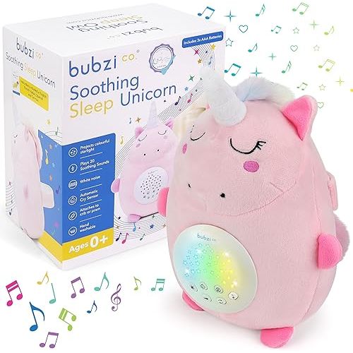 Bubzi Co Sound Machine, Portable Unicorn Soother & Night Light Projector, Comforting Electronic Infant Toddler Sleep Aid & Shush with White Noise