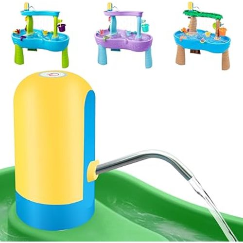 Powerful Water Table Pump, Battery Powered Water Pump for Water Table 3 Hours Non-Stop Fun Portable Summer Outdoor Sand/Water Table Toys Water Play Table Accessories for Toddlers Kids（Yellow）