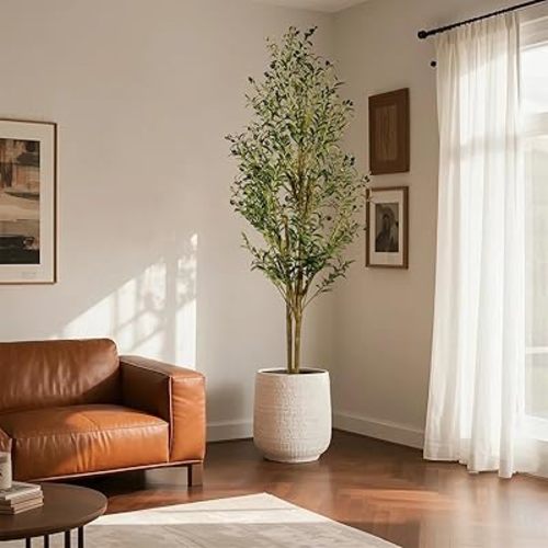 7ft Tall Faux Olive Tree - Realistic Artificial Olive Trees Artificial Indoor Decor - Potted Olive Tree Artificial Indoor with Branches and Fruits - Fake Tree for Home Office Decor Indoor