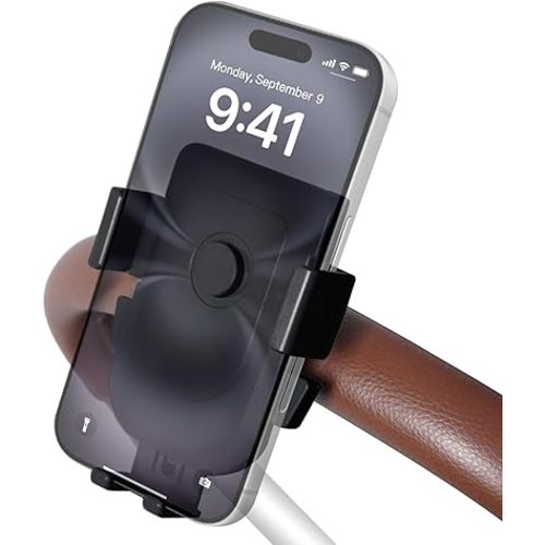 Baby Stroller Phone Holder, Shopping Cart, Golf Cart, Push Cart, Bike Phone Mount, for Motorcycle, Scooter, ATV, Boat, Spin Bike, Treadmill, Handlebar- Universal, Cell Phone Clamp (Black)