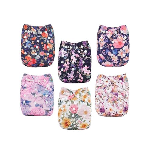 ALVABABY Baby Cloth Diapers 6 Pack with 12 Inserts Cloth Diaper Covers Adjustable Washable Reusable for Baby Girls and Boys