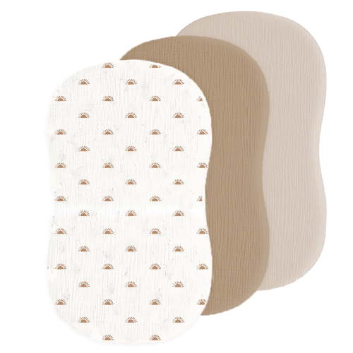 Muslin Bassinet Sheets for Baby Girl Boy, 3 Pack Soft Breathable Baby Bassinet Mattress Sheets Fit for Hourglass Oval Cradle, Moses Basket Rectangle Mattress