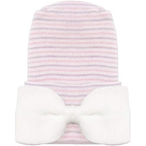 Nurses Choice Newborn Baby Girl Purple & Pink Bow Hospital Hat – Soft 2‑Ply Infant Beanie for Newborn Photos & Coming Home Outfits