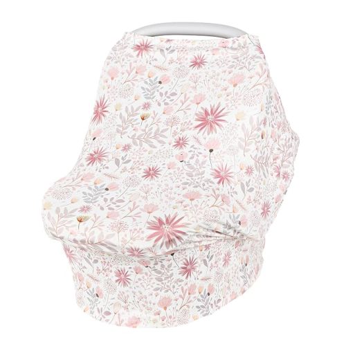 Baby Car Seat Cover for Boys Girls, Breathable Infant Carseat Canopy, Summer Lightweight Sunshade Carrier Cover for Newborn, Nursing Cover & Shopping Cart Cover, Pink Floral